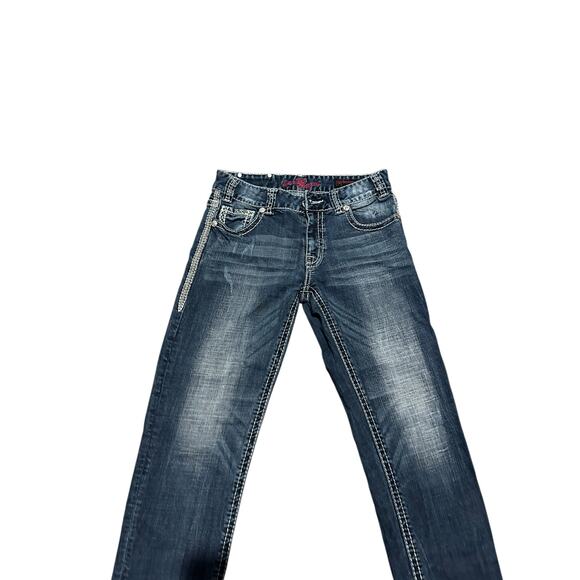 Rock and Roll Cowgirl Women's 25 Medium Wash Blue Boyfriend Crop Denim Jeans - Picture 4 of 13